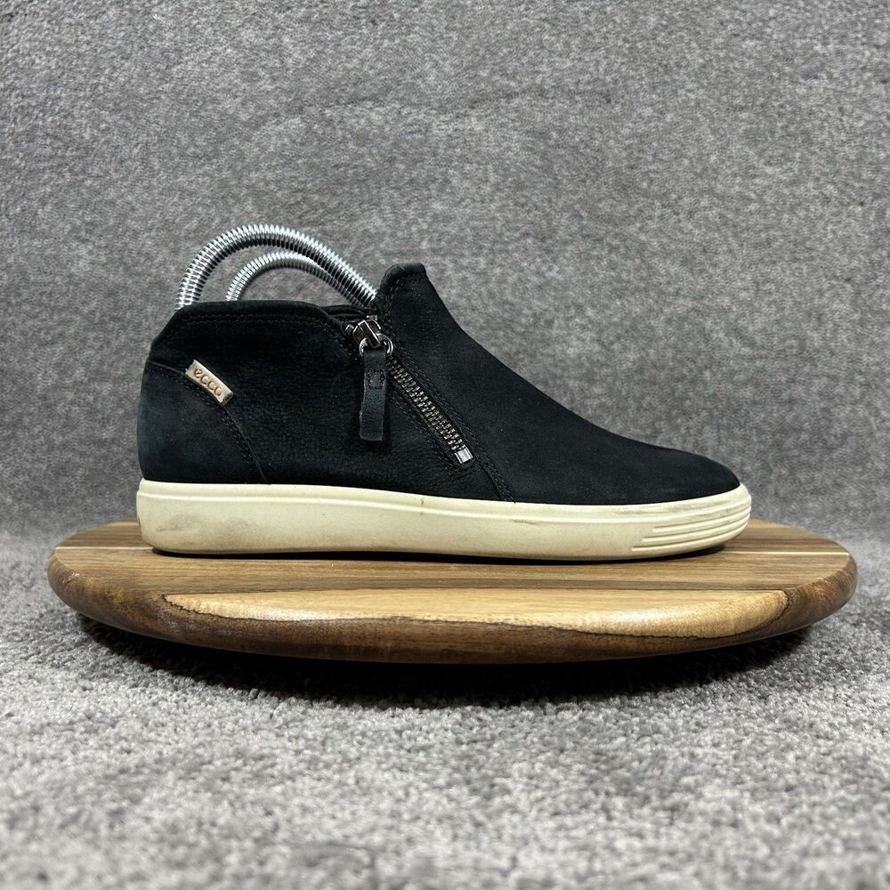 Ecco Soft 7 Mid Women's Size 37 Black Leather Nubuck Side Zip Shoe Boot Booties